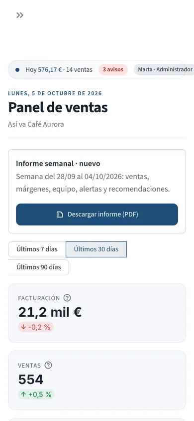 Panel de ventas en el móvil